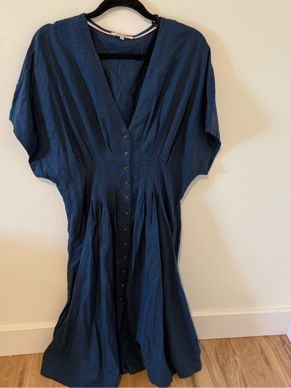 Scotch & Soda Navy V-Neck Button-Front Linen Dress Womens XL Coastal Lightweight